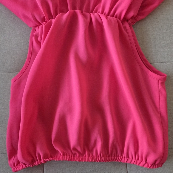 TCEC Like New Bright Hot Pink Off The Shoulder Crop Top Flowy Blouse Small - Picture 5 of 7